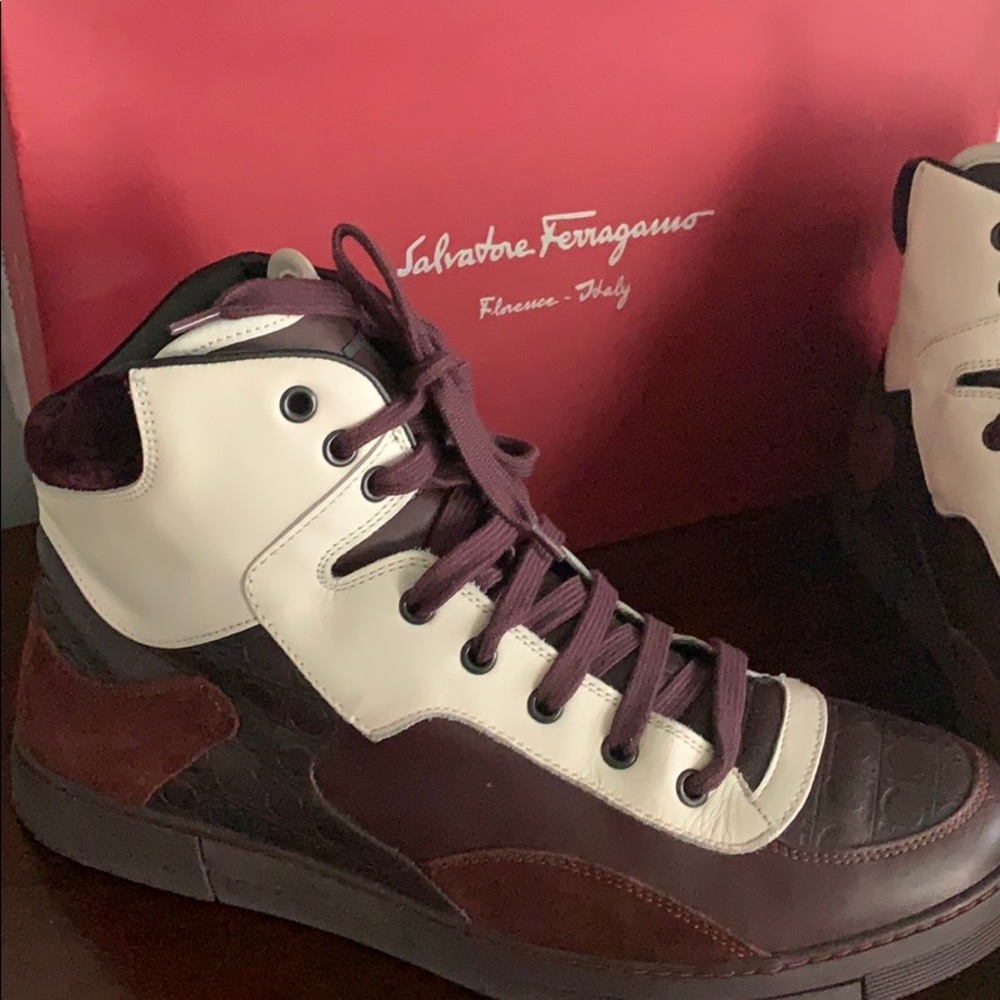 Salvatore Ferragamo Brown and Cream Sneakers